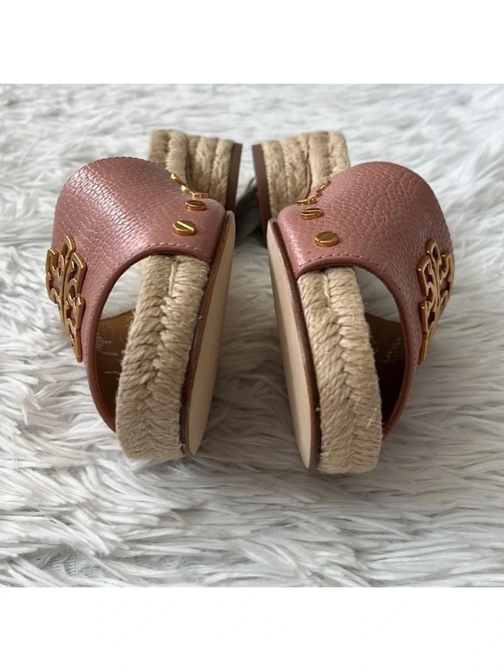 Tory Burch Women’s Pink moon Leather Slide Sandals with Gold Logo size 6
